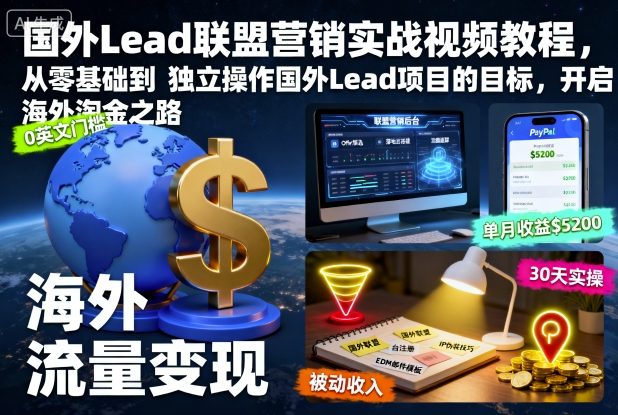 国外Lead联盟营销实战视频教程，从零基础到独立操作国外Lead项目的目标，开启海外淘金之路-紫橙资源网