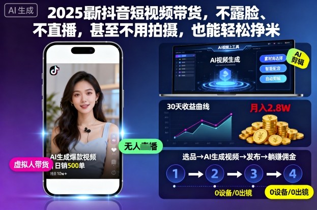 2025最新抖音短视频带货，不露脸、不直播，甚至不用拍摄，也能轻松挣米-紫橙资源网