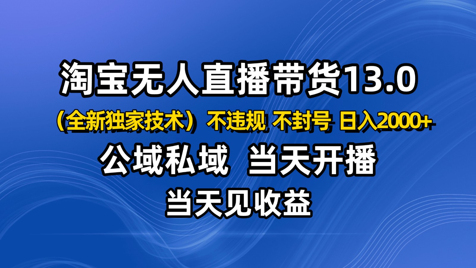 淘宝无人直播13.0，公域私域技术，不封号，不违规 布局下半年旺季赛道，日入2000+-紫橙资源网