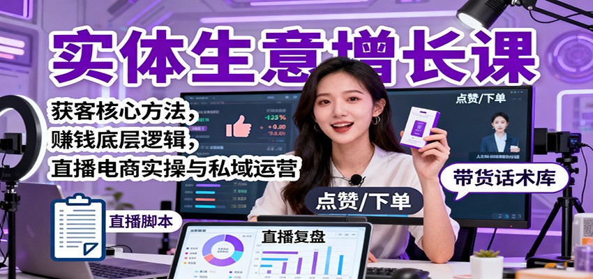 实体生意增长课：获客核心方法，赚钱底层逻辑，直播电商实操与私域运营-紫橙资源网