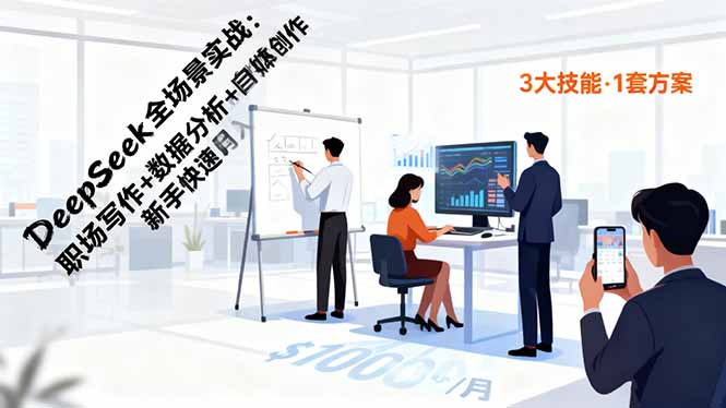 DeepSeek全场景实战：职场写作+数据分析+自媒体创作，新手快速月入过万-紫橙资源网