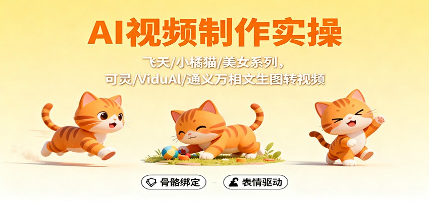 AI视频制作实操,飞天/小橘猫/美女系列,可灵/ViduAl/通义万相文生图转视频-紫橙资源网