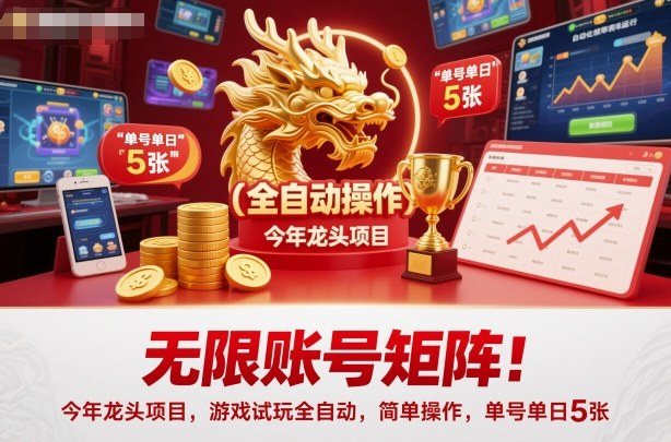无限账号矩阵!今年龙头项目,游戏试玩全自动,简单操作,单号单日5张-紫橙资源网