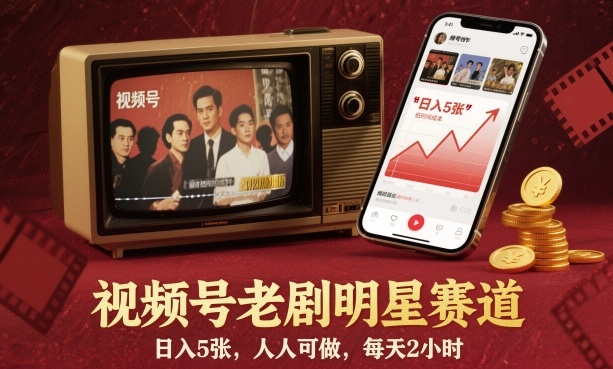 视频号老剧明星赛道，日入5张，人人可做，每天2小时-紫橙资源网