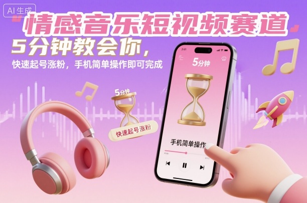 情感音乐短视频赛道，5分钟教会你，快速起号涨粉，手机简单操作即可完成-紫橙资源网