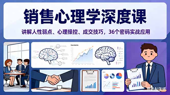 销售心理学深度课，讲解人性弱点、心理操控、成交技巧，36个密码实战应用-紫橙资源网