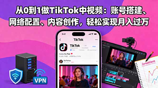 从0到1做TikTok中视频:账号搭建、网络配置、内容创作,轻松实现月入过万-紫橙资源网