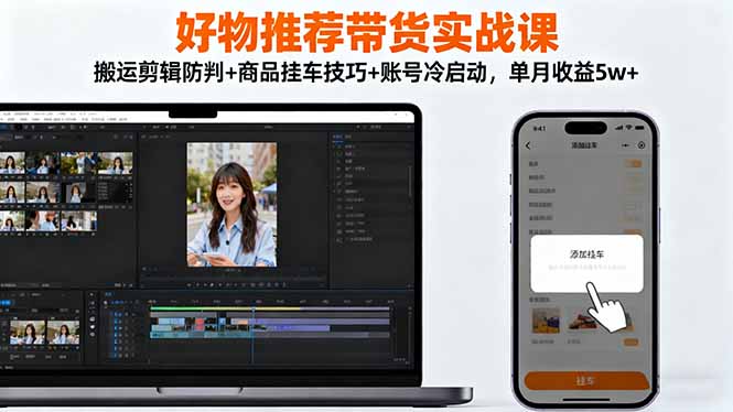 好物推荐带货实战课：搬运剪辑防判+商品挂车技巧+账号冷启动，单月收益5w+-紫橙资源网