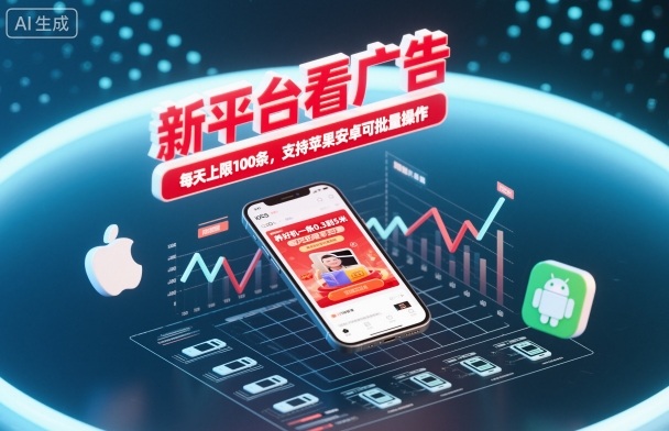 新平台看广告，养好机一条0.3到5米，每天上限100条，支持苹果安卓可批量操作-紫橙资源网