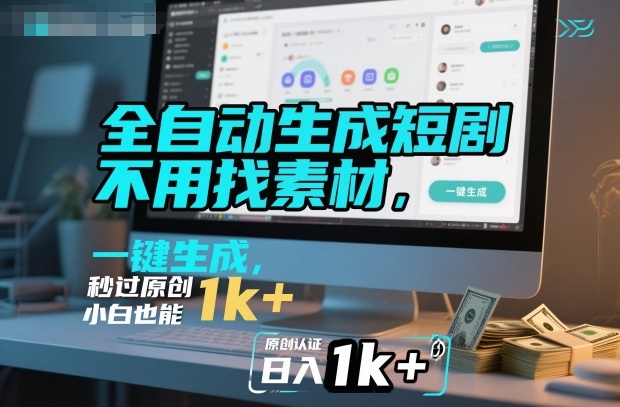 全自动生成短剧,不用找素材,不用剪辑,一键生成,秒过原创,小白也能轻松日入1k+-紫橙资源网