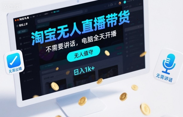 淘宝无人直播带货，不需要出镜，不需要讲话，电脑全天开播，轻松上手，日入1k+-紫橙资源网
