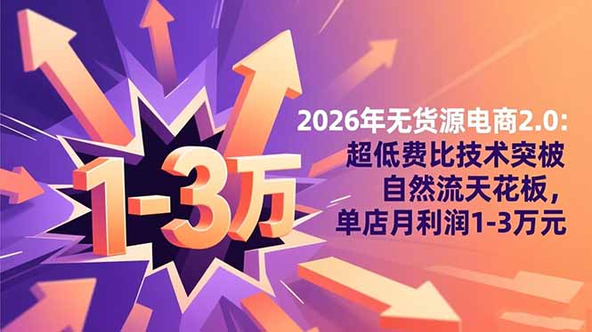 2026年无货源电商2.0：超低费比技术突破自然流天花板，单店月利润1-3万元-紫橙资源网