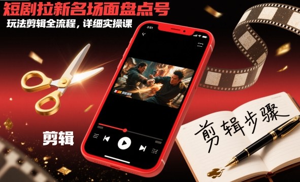 短剧拉新名场面盘点号玩法剪辑全流程,详细实操课-紫橙资源网