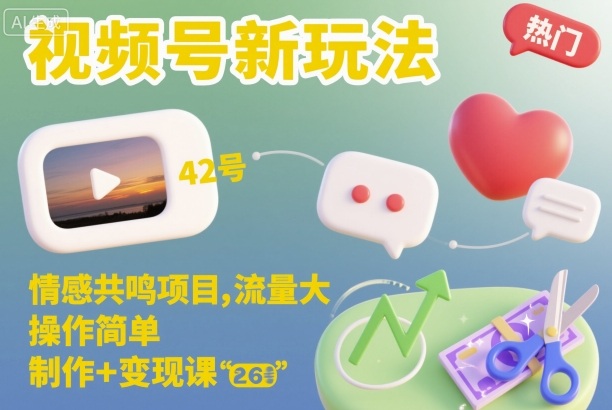 视频号新玩法，情感共鸣项目，流量大，操作简单，制作+变现课-紫橙资源网