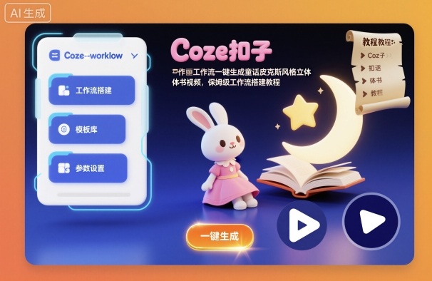 Coze扣子工作流一键生成童话皮克斯风格立体书视频，保姆级工作流搭建教程-紫橙资源网