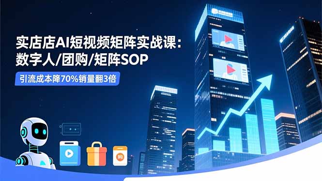 实体店AI短视频矩阵实战课:数字人/团购/矩阵SOP,引流成本降70%销量翻3倍-紫橙资源网