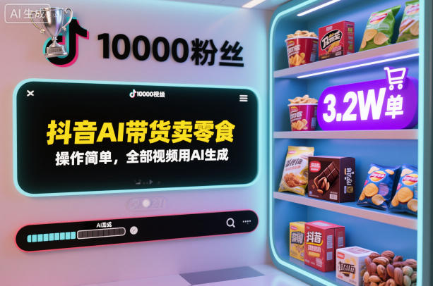 抖音AI带货卖零食，操作简单，全部视频用AI生成，一万粉丝，卖了3.2W单-紫橙资源网