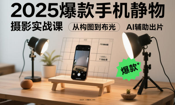 2025爆款手机静物摄影实战课,从构图到布光,不用贵设备,AI辅助出片-紫橙资源网