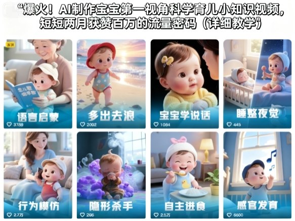 爆火！AI制作宝宝第一视角科学育儿小知识视频，短短两月获赞百万的流量密码（详细教学）-紫橙资源网