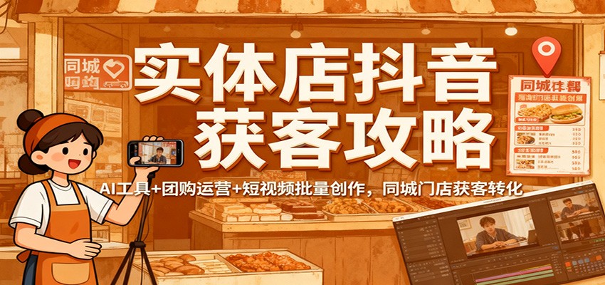实体店抖音获客攻略：AI工具+团购运营+短视频批量创作，同城门店获客转化-紫橙资源网