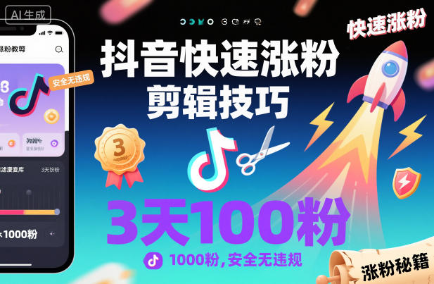 抖音快速涨粉剪辑技巧,3天1000粉,安全无违规-紫橙资源网
