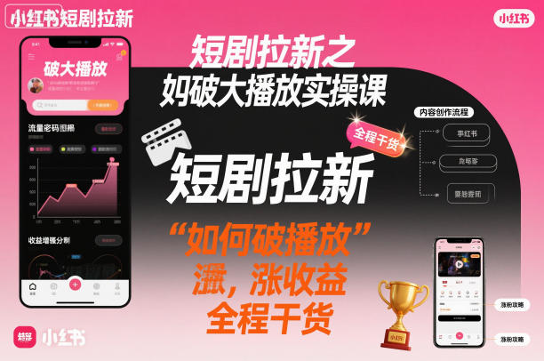 短剧拉新之小红书如何破大播放实操课,如何破播放,涨收益,全程干货-紫橙资源网