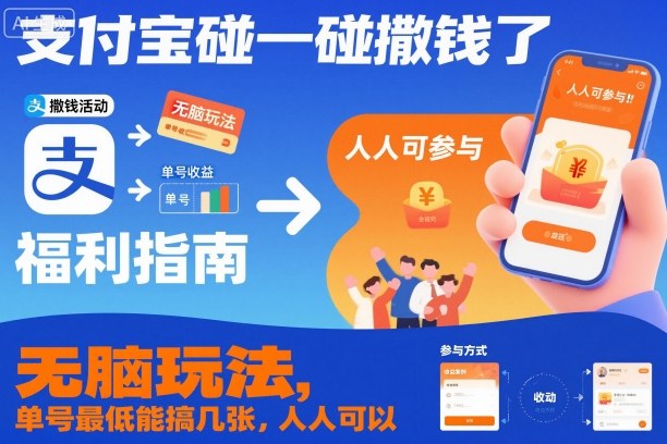 支付宝碰一碰撒钱了,无脑玩法,单号最低能搞几张,人人可以撸-紫橙资源网