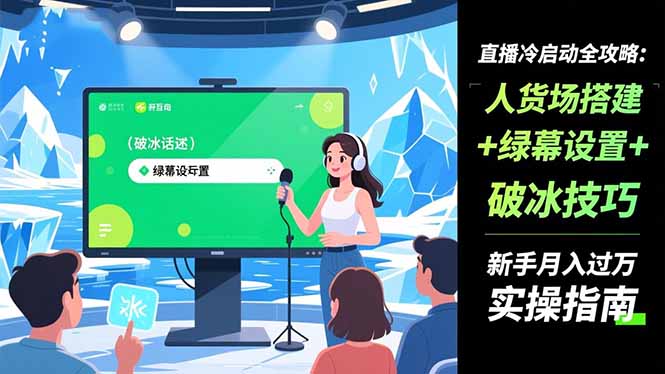直播冷启动全攻略:人货场搭建+绿幕设置+破冰技巧，新手月入过万实操指南-紫橙资源网