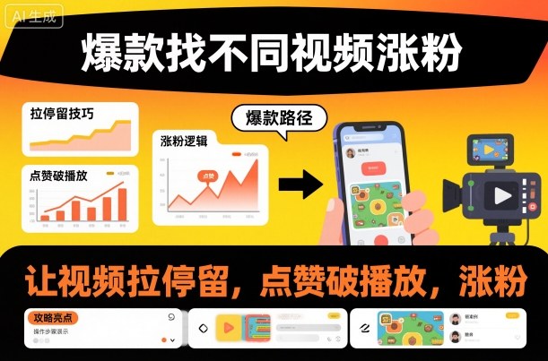 爆款找不同视频涨粉,让视频拉停留,实现点赞,破播放,涨粉-紫橙资源网