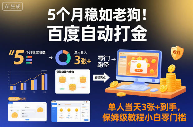 5个月稳如老狗!百度自动打金,单人当天3张+到手,保姆级教程小白零门槛-紫橙资源网