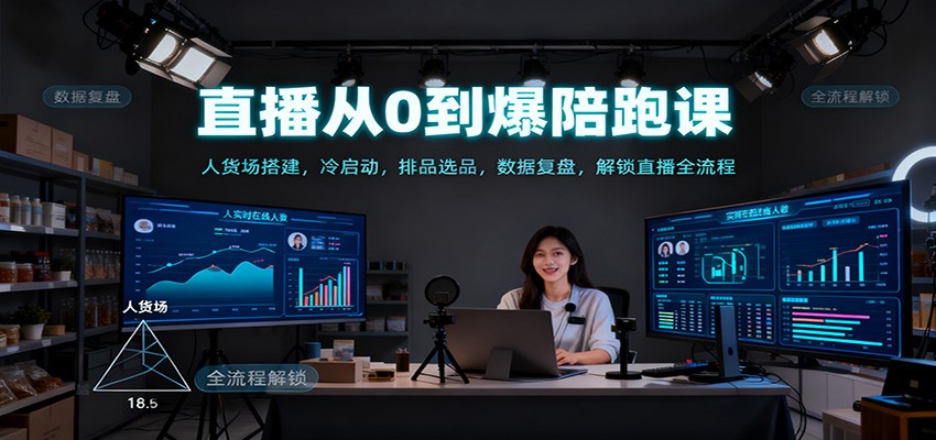 直播从0到爆陪跑课：人货场搭建，冷启动，排品选品，数据复盘，解锁直播全流程-紫橙资源网