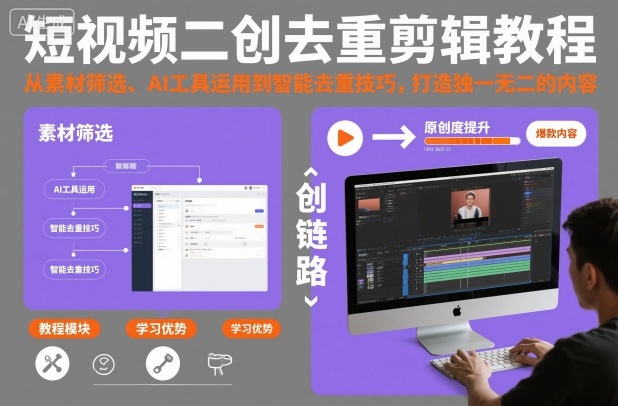 短视频二创去重剪辑教程,从素材筛选、AI工具运用到智能去重技巧,打造独一无二的内容-紫橙资源网