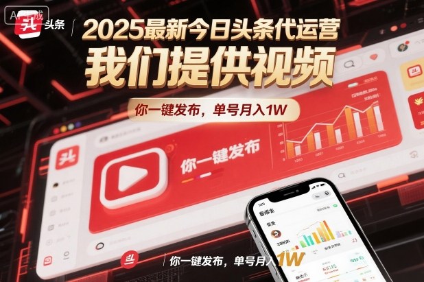 2025最新今日头条代运营,我们提供视频,你一键发布,单号月入1W-紫橙资源网