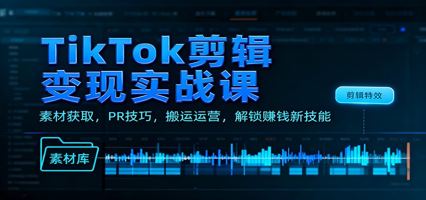 TikTok剪辑变现实战课:素材获取,PR技巧,搬运运营,解锁赚钱新技能-紫橙资源网