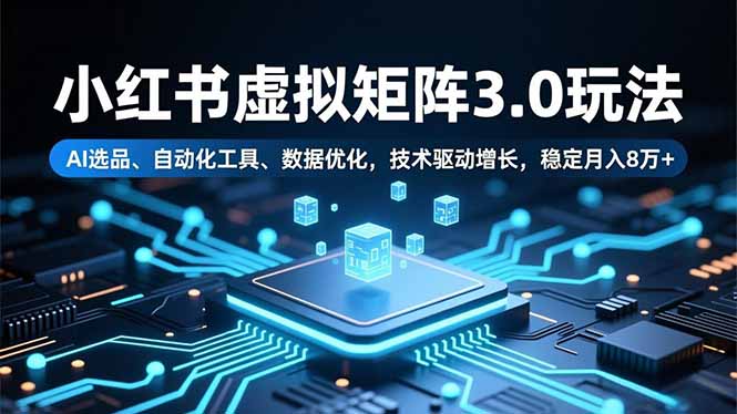 小红书虚拟矩阵3.0玩法，AI选品、自动化工具、数据优化，技术驱动增长，稳定月入8万+-紫橙资源网