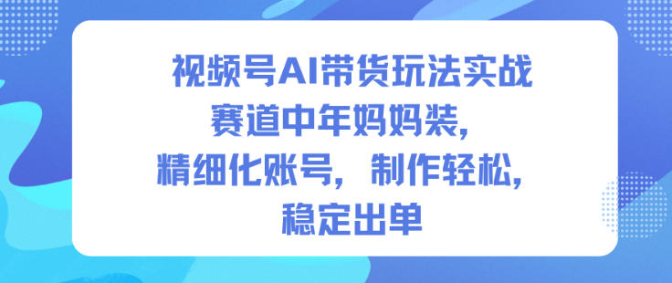 视频号AI带货玩法实战,赛道中年妈妈装,精细化账号,制作轻松,稳定出单-紫橙资源网