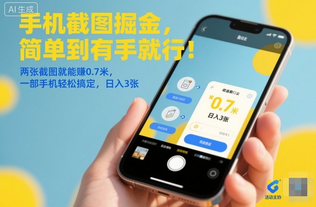 手机截图掘金，简单到有手就行！两张截图就能賺0.7米，一部手机轻松搞定，日入3张-紫橙资源网
