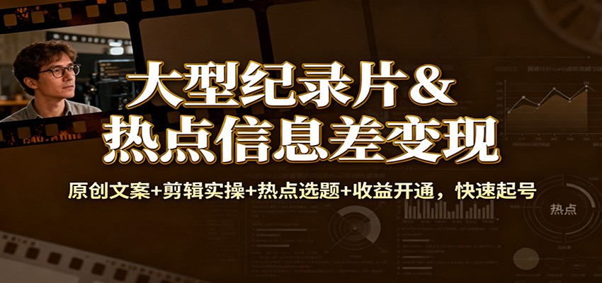 大型纪录片&热点信息差变现:原创文案+剪辑实操+热点选题+收益开通,快速起号-紫橙资源网