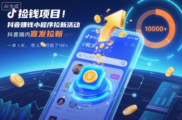 捡钱项目！抖音賺钱小程序拉新活动，抖音端内宣发拉新，一单3米，有人半个月搞了1W+-紫橙资源网