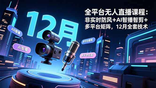 全平台无人直播课程：非实时防风＋AI智播智剪＋多平台矩阵，12月全套技术-紫橙资源网