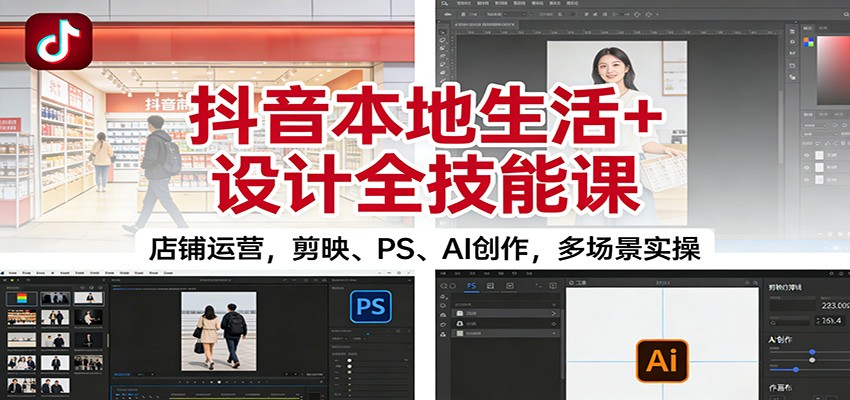 抖音本地生活+设计全技能课：店铺运营，剪映、PS、AI创作，多场景实操-紫橙资源网