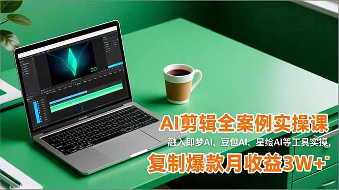AI剪辑全案例实操课,融入即梦AI、豆包AI、星绘AI等工具实操,复制爆款月收益3W+-紫橙资源网