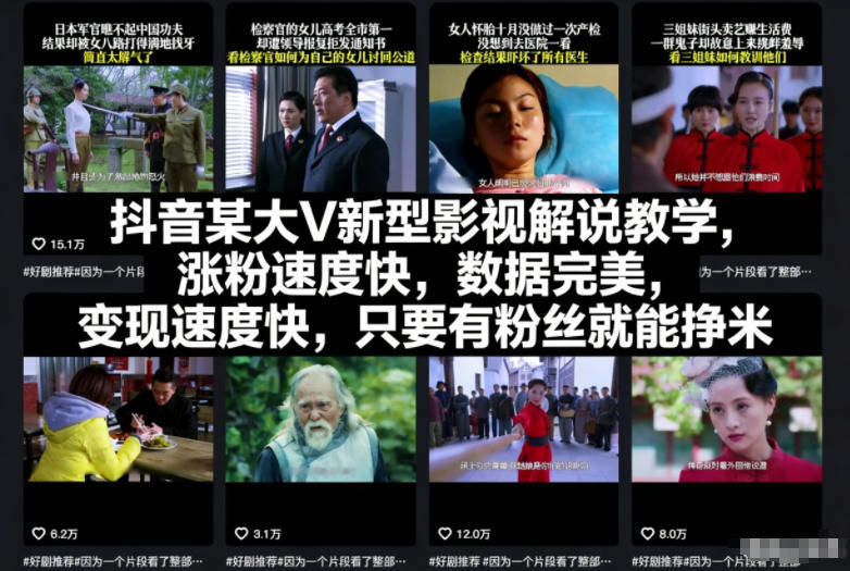 抖音某大V新型影视解说教学，涨粉速度快，数据完美，变现速度快，只要有粉丝就能挣米-紫橙资源网