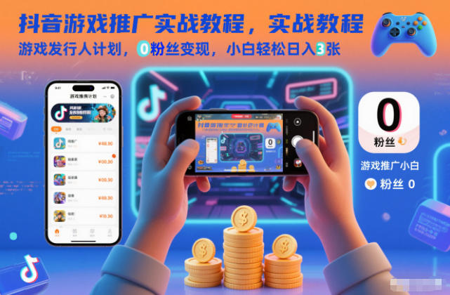 抖音游戏推广实战教程,游戏发行人计划,0粉丝变现,小白轻松日入3张-紫橙资源网
