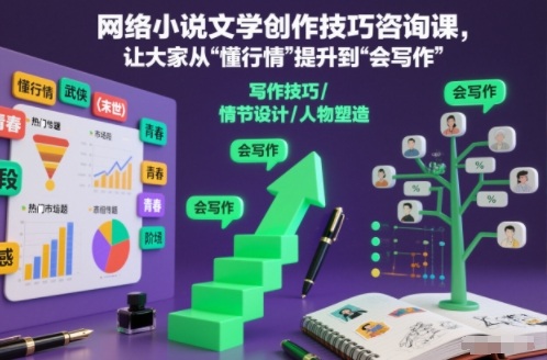 网络小说文学创作技巧咨询课，让大家从“懂行情”提升到”会写作”的高度-紫橙资源网