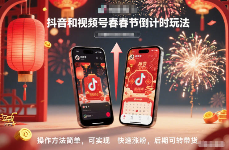 抖音和视频号,春节倒计时玩法,操作方法简单,可实现快速涨粉,后期可转带货-紫橙资源网