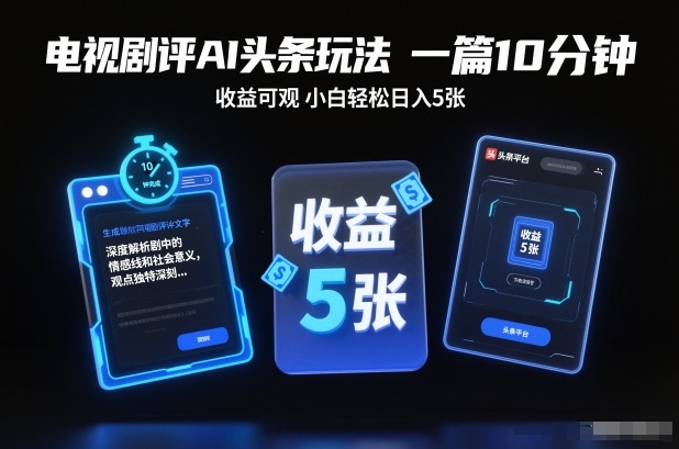电视剧评AI头条玩法,一篇10分钟,收益可观,小白轻松日入5张+【独家】-紫橙资源网
