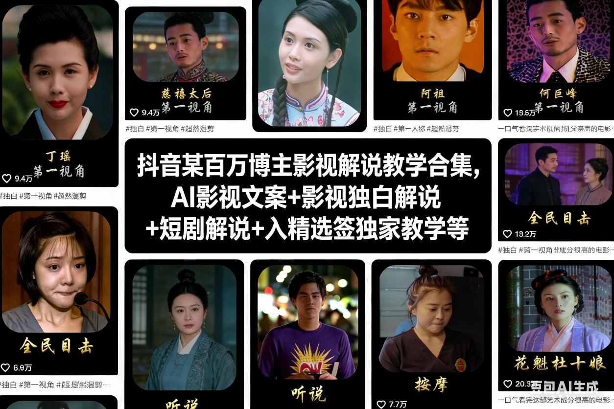 抖音某百万博主影视解说教学合集，AI影视文案+影视独白解说+短剧解说+入精选签独家教学等-紫橙资源网