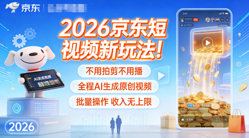 2026京东短视频新玩法！不用拍剪不用播，全程AI生成原创视频，批量操作收入无上限-紫橙资源网