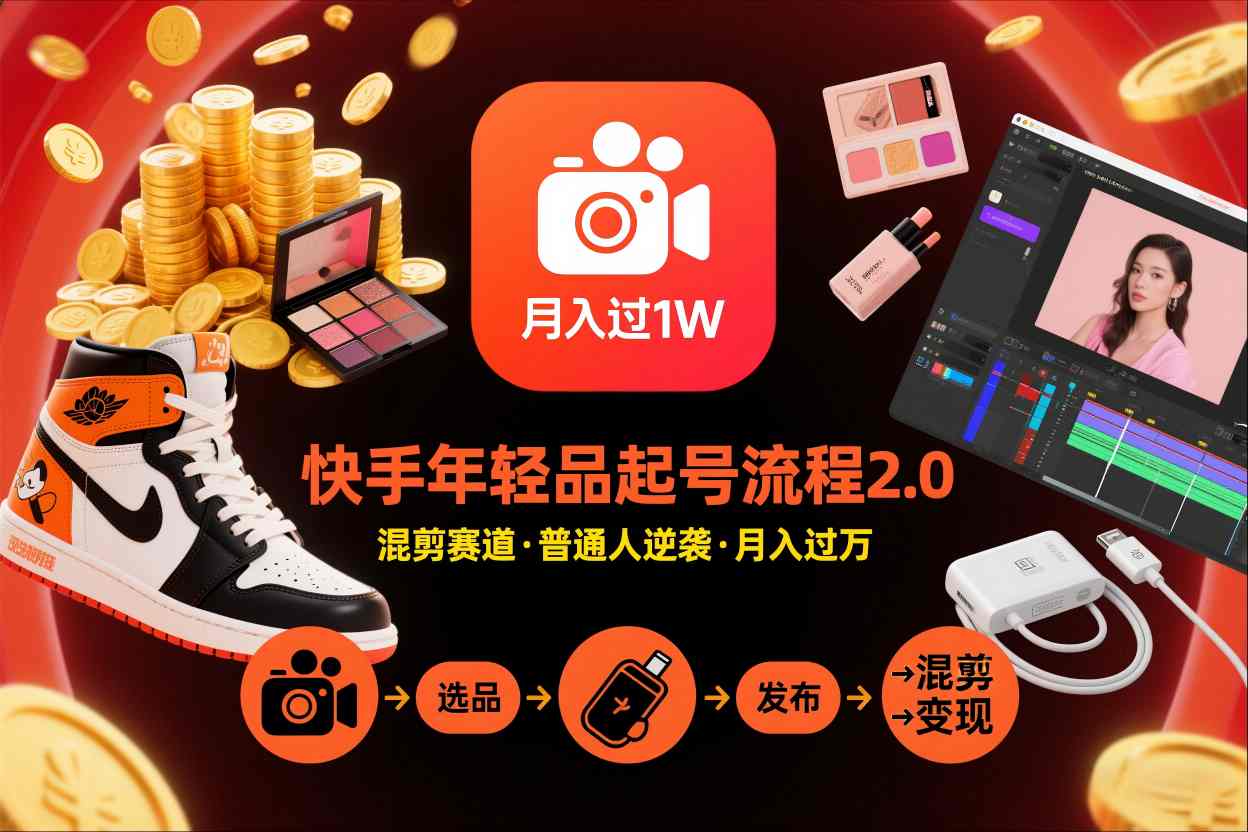 快手短视频带货年轻品起号流程2.0,快手年轻品混剪赛道,普通人也能月入过1W-紫橙资源网